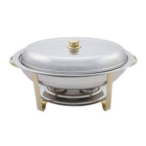 5 Quart Oval Stainless with Gold Trim