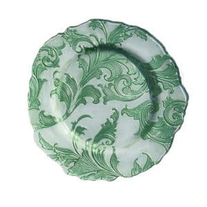 Green Damask Glass Charger